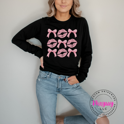 Coquette Lips and Bows Long Sleeve Graphic Top for Women