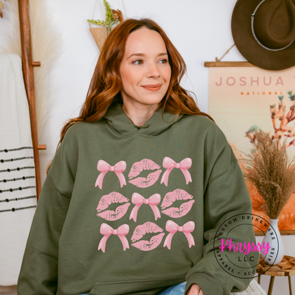 Coquette Lips and Bows Pullover Hoodie for Women