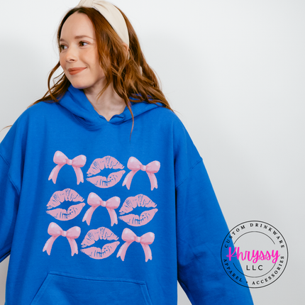 Coquette Lips and Bows Pullover Hoodie for Women
