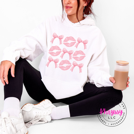 Coquette Lips and Bows Pullover Hoodie for Women