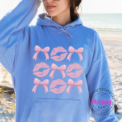 Coquette Lips and Bows Pullover Hoodie for Women