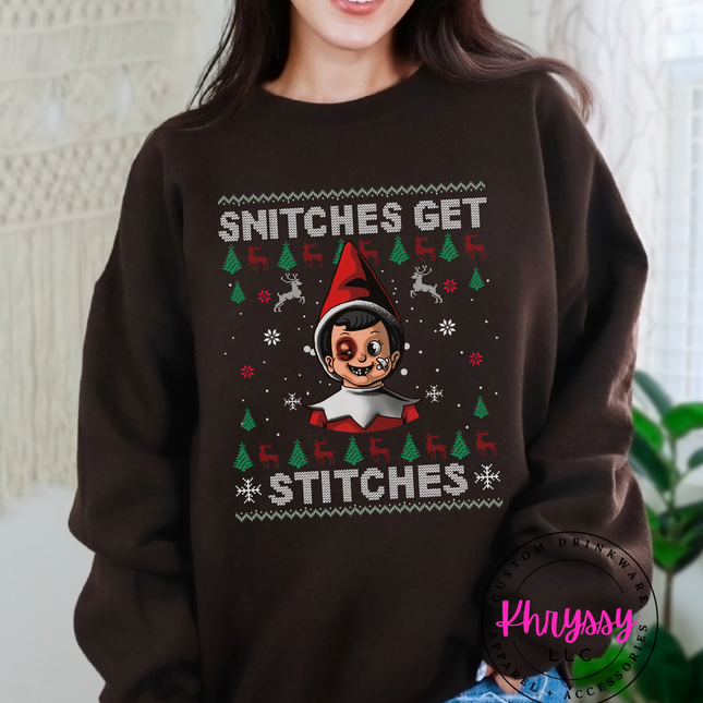 Snitches Get Stitches - Ugly Christmas Sweater Hoodie - Hilariously Naughty Holiday Apparel