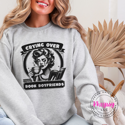 Crying Over Book Boyfriends Cozy Bookish Crewneck Sweatshirt