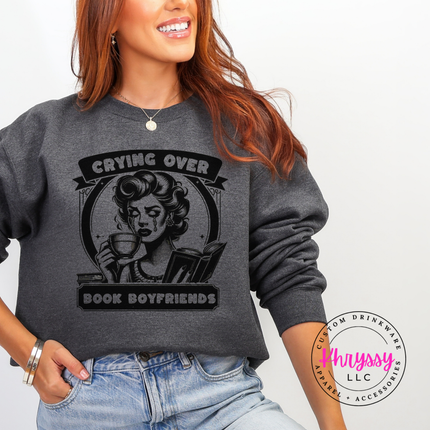 Crying Over Book Boyfriends Cozy Bookish Crewneck Sweatshirt