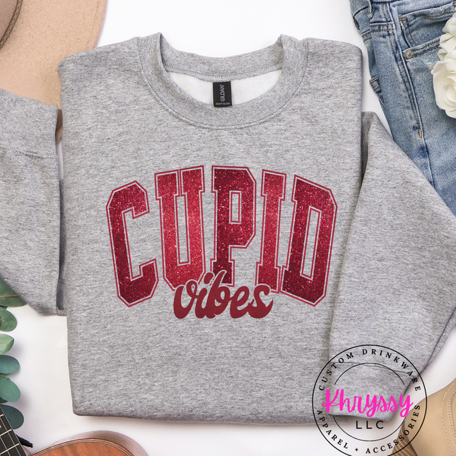Cupid Vibes Faux Glitter Valentine Design | Cute Sparkly Love Aesthetic | Fun Flirty Valentine Graphic For February 14