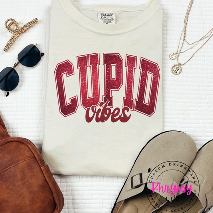 Cupid Vibes Faux Glitter Valentine Design | Cute Sparkly Love Aesthetic | Fun Flirty Valentine Graphic For February 14