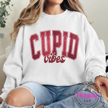 Cupid Vibes Faux Glitter Valentine Design | Cute Sparkly Love Aesthetic | Fun Flirty Valentine Graphic For February 14