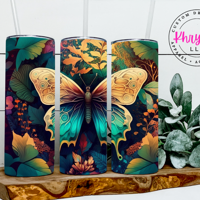 Mystic Wings Dark Butterfly 20oz Tumbler with Straw