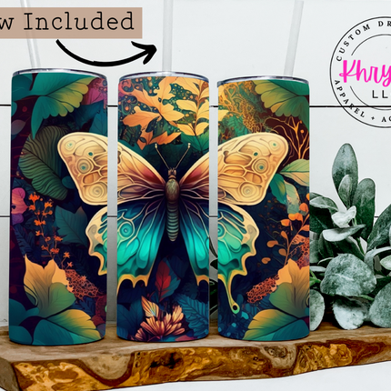 Mystic Wings Dark Butterfly 20oz Tumbler with Straw