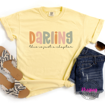 Banana tee with pastel Darling lettering and a delicate script reminder