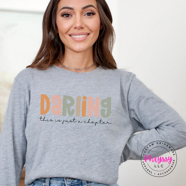 Athletic Heather long sleeve tee with pastel Darling encouragement lettering
