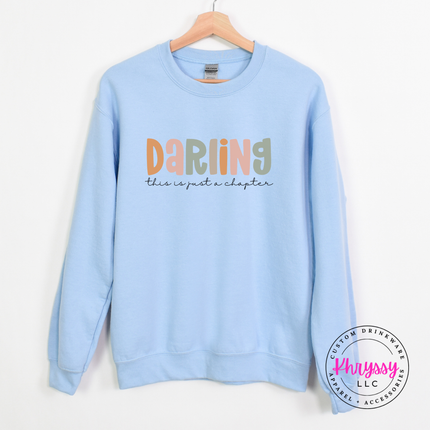Light Blue crewneck sweatshirt with soft multicolor Darling lettering