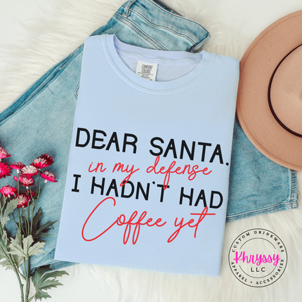 Hydrangea long sleeve tee with funny Dear Santa coffee Christmas design