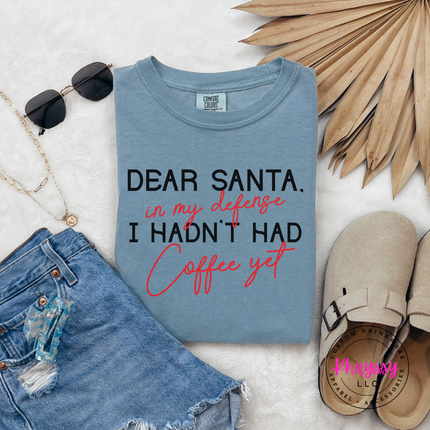 Ice Blue long sleeve tee with funny Dear Santa coffee Christmas design