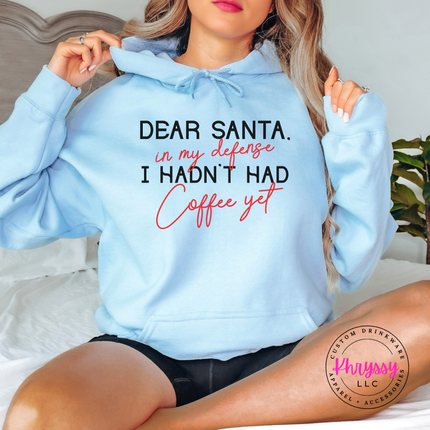 Light Blue hoodie featuring Dear Santa block letters and script.