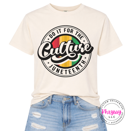 Ivory pigment-dyed tee featuring a bold Juneteenth culture circle design in black.