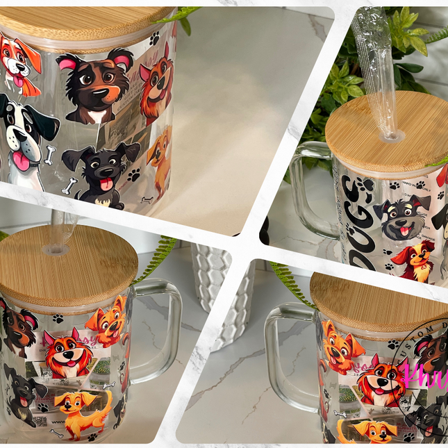 Pawsitively Wonderful: Life is Better with Dogs 17oz Clear Glass Coffee Mug with Straw