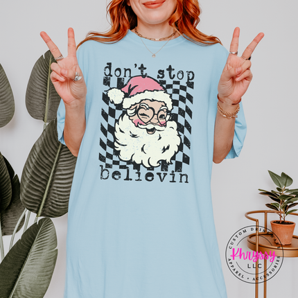 Don't Stop Believin' Santa Shirt, Retro Santa Christmas Tee