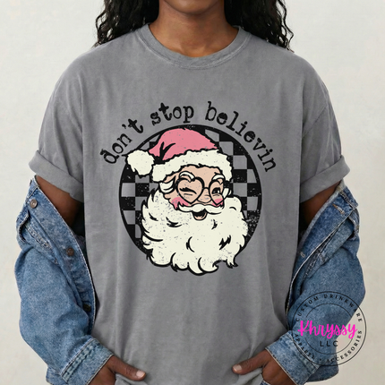 Don't Stop Believin' Santa Shirt, Retro Santa Christmas Tee