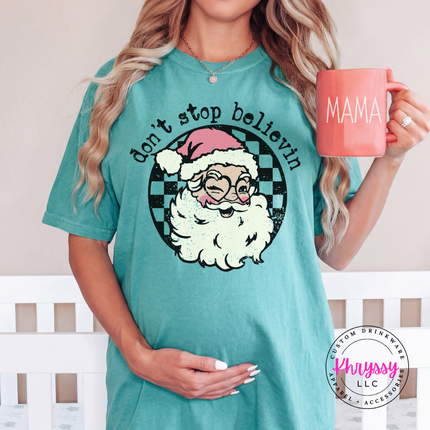 Don't Stop Believin' Santa Shirt, Retro Santa Christmas Tee