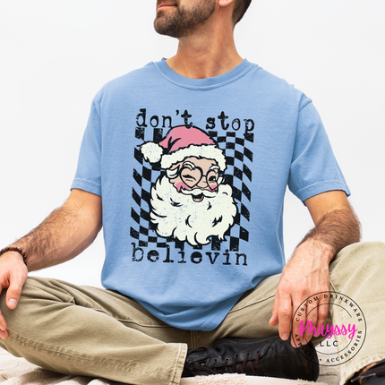 Don't Stop Believin' Santa Shirt, Retro Santa Christmas Tee