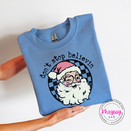 Don't Stop Believin' Santa Sweatshirt, Vintage Santa Holiday Crewneck
