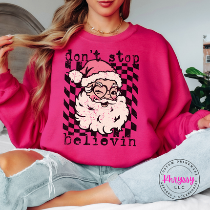 Don't Stop Believin' Santa Sweatshirt, Vintage Santa Holiday Crewneck