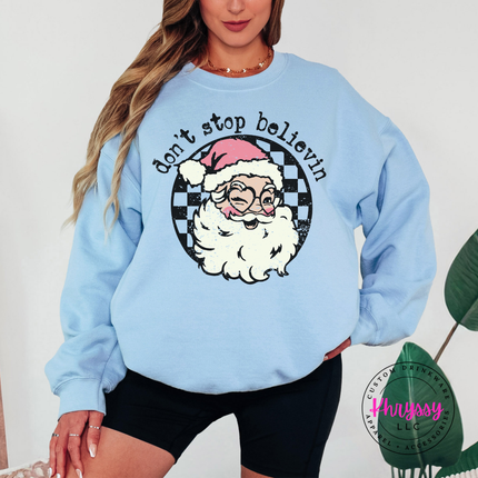 Don't Stop Believin' Santa Sweatshirt, Vintage Santa Holiday Crewneck