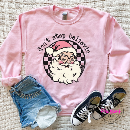 Don't Stop Believin' Santa Sweatshirt, Vintage Santa Holiday Crewneck