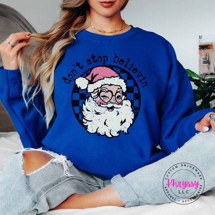 Don't Stop Believin' Santa Sweatshirt, Vintage Santa Holiday Crewneck