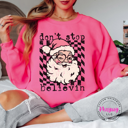 Don't Stop Believin' Santa Sweatshirt, Vintage Santa Holiday Crewneck