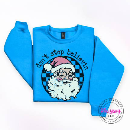 Don't Stop Believin' Santa Sweatshirt, Vintage Santa Holiday Crewneck