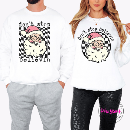 Don't Stop Believin' Santa Sweatshirt, Vintage Santa Holiday Crewneck