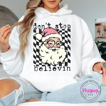Retro believing Santa Christmas hoodie in White.