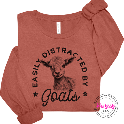 Easily Distracted by Goats Funny Farm Long Sleeve Tee