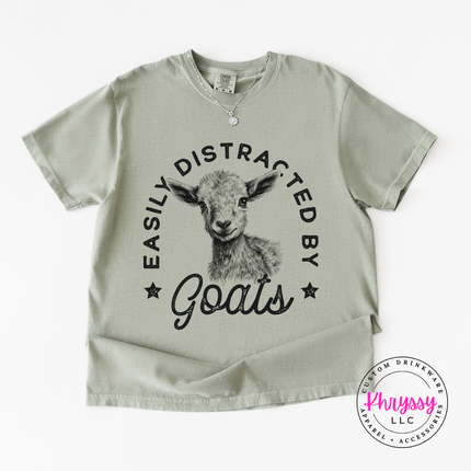 Easily Distracted by Goats Funny Farm Animal Women's Tee