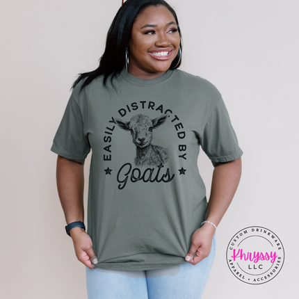 Easily Distracted by Goats Funny Farm Animal Women's Tee
