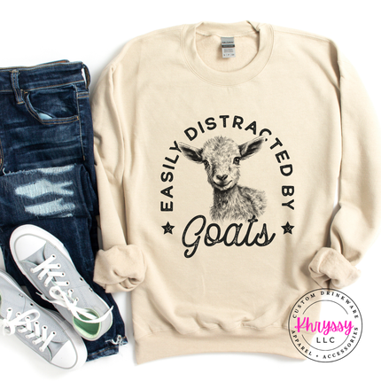 Easily Distracted by Goats Funny Farm Crewneck Sweatshirt