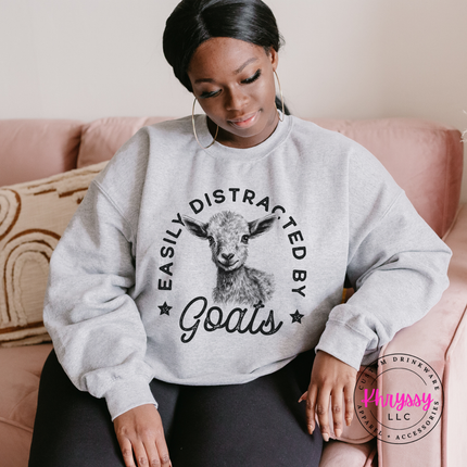 Easily Distracted by Goats Funny Farm Crewneck Sweatshirt
