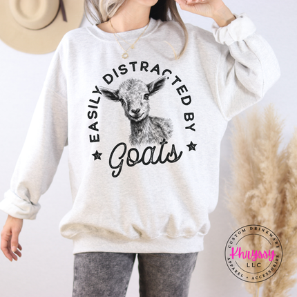 Easily Distracted by Goats Funny Farm Crewneck Sweatshirt