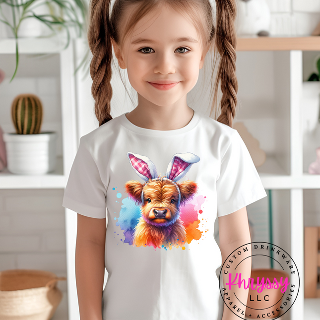 Bunny Moo: Highland Cow with Bunny Ears T-Shirt