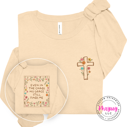 Soft cream Christian floral cross statement tee