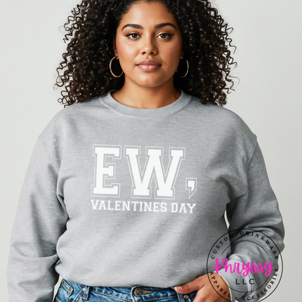 Ew Valentines Day Shirt | Sarcastic Anti-Valentine's Day Tee | Funny February T-Shirt | Distressed Graphic Tee for Women | Single on Vday Apparel