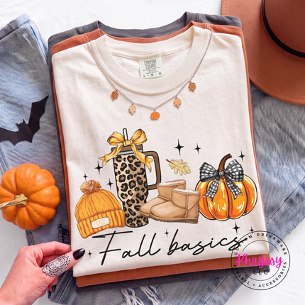 Ivory tee with the fall basics leopard cup boots and pumpkin design