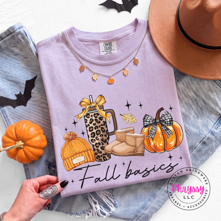 Orchid tee with the fall basics plaid bow pumpkin print