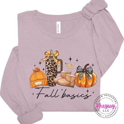 Light Violet long sleeve tee with the Fall basics script lineup graphic