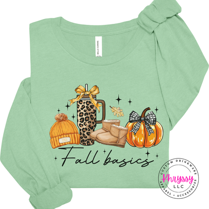 Mint long sleeve tee with the fall basics plaid bow pumpkin print