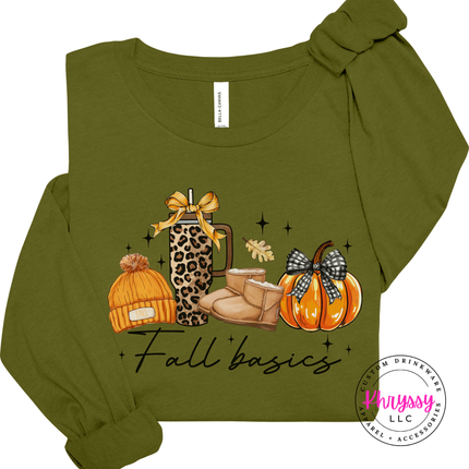 Olive long sleeve featuring a cozy autumn essentials design.