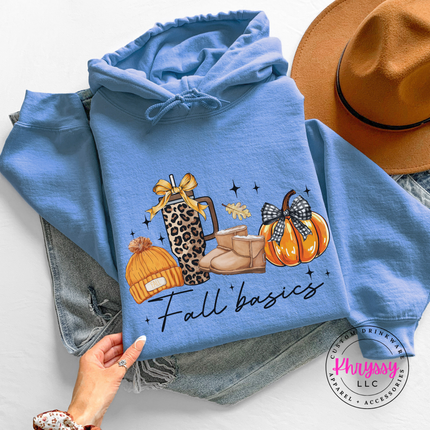 Carolina Blue hoodie with the fall basics leopard cup boots and pumpkin design