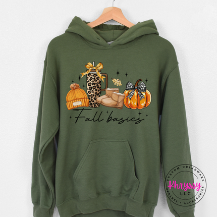 Cozy military green fleece hoodie featuring a cozy autumn essentials design.